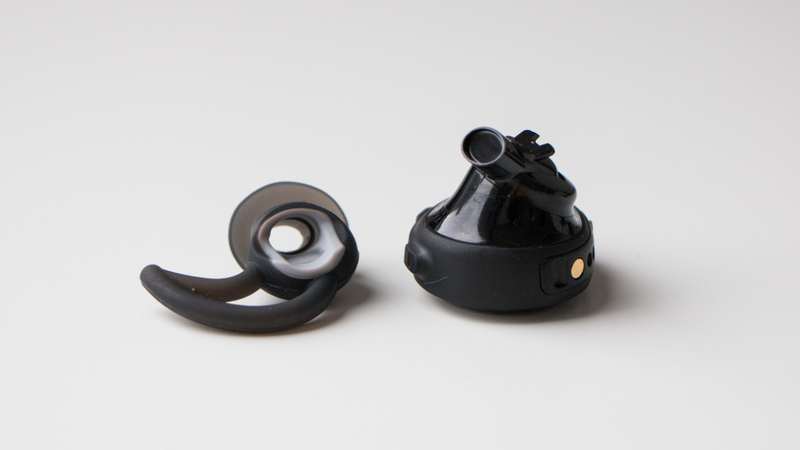 The sport tip is easily replaced or swapped for a different size, while the earbud features a very fine screen to keep out dust and water.